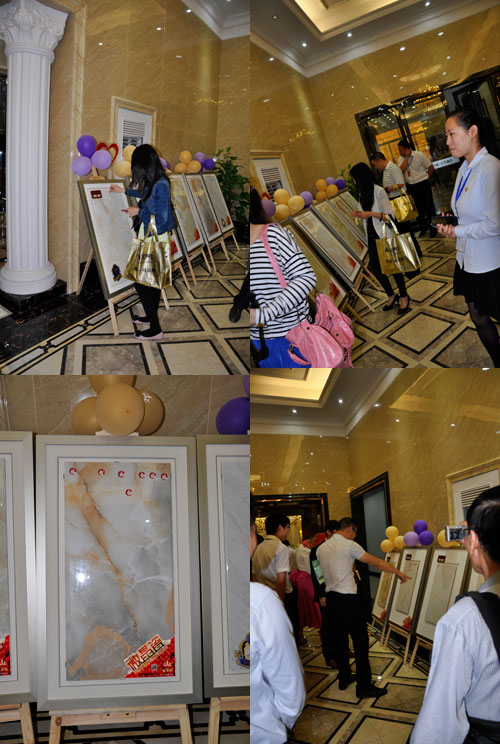 現場各媒體記者和經銷商嘉賓品鑒首創微晶瓷片并投票